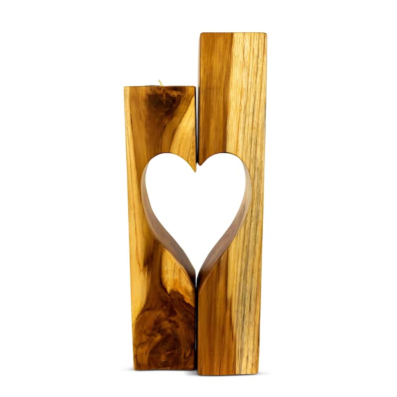 Set of 2 Wooden Hand Carved Candle Holder Heart Shaped Decorative Home