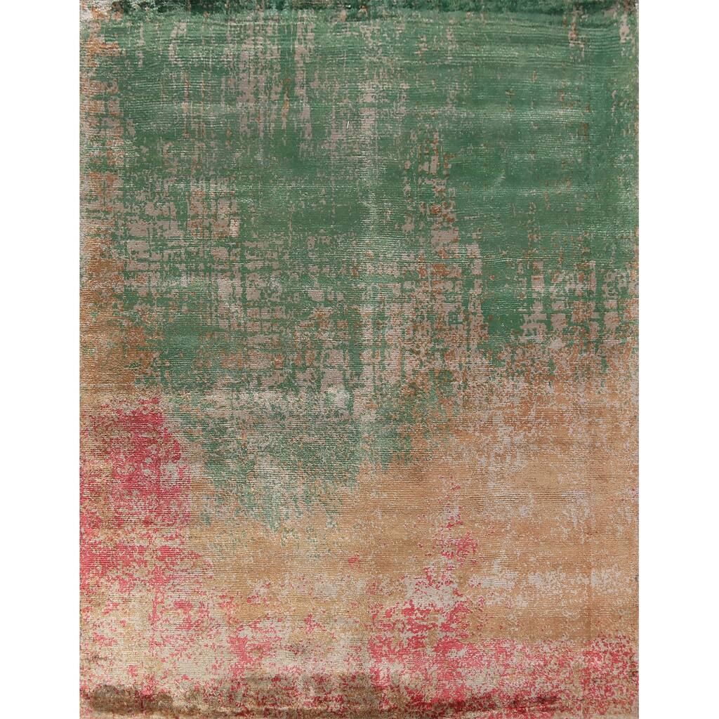 Multicolor Abstract Indian Area Rug Hand-Knotted Wool Carpet - 6'7"x 8'2"