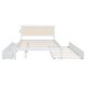 preview thumbnail 6 of 15, Queen Size Bed Frame w/ Rattan Headboard & Sockets Wooden Platform Bedframe w/ Trundle & Storage Drawers, Noise-Free-White