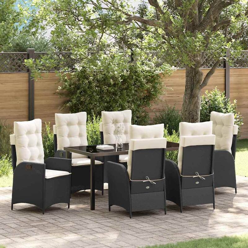 vidaXL Garden Dining Set with Cushion Poly Rattan - Black and cream white-21.46x24.02x43.31 in
