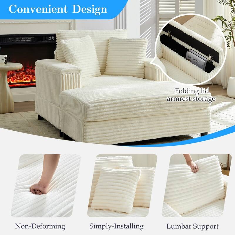 Mixoy 42‘’Corduroy Chaise Lounge Chair with Storage Ottoman&Armrests,Upholstered Sleeper Reclining Chair