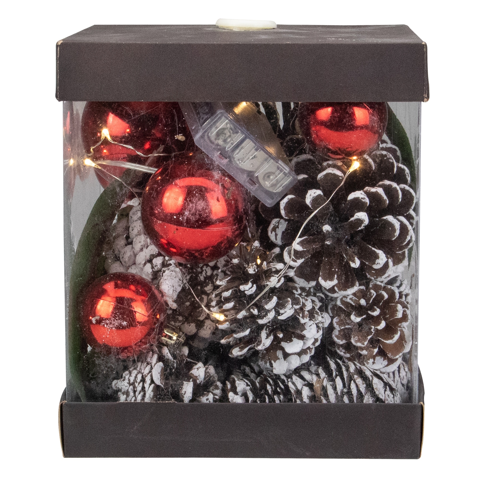 7" LED Lighted Magnolia Leaf Pinecone and Red Ball Ornaments Christmas Decorations