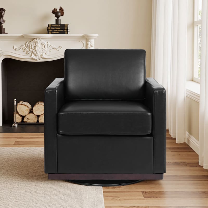 uixe Modern Upholstered Swivel Accent Chair with Pocket Spring Seat - Faux Leather - Black