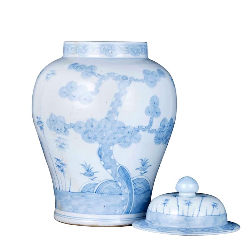 Blue And White Ming Pine Tree Temple Jar