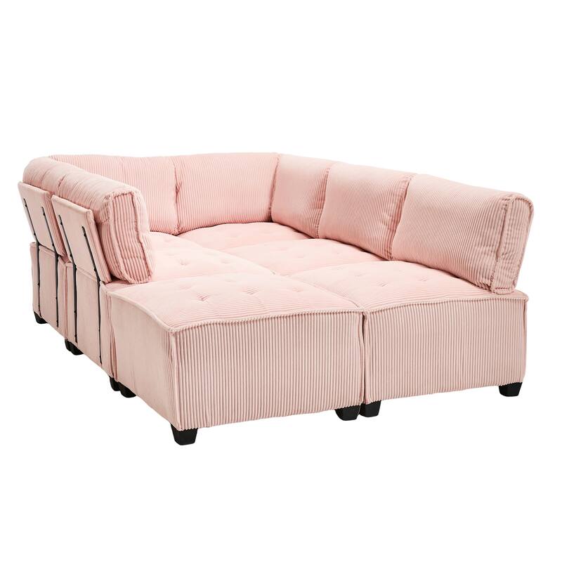 Ergonomic Lounge Modular Couch Corduroy Sectional Sofa with Deep Seat Ottoman Chaise and High-Rebound Thick Cushions