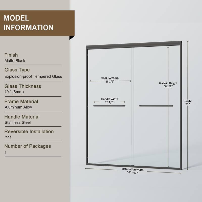 Double Sliding Shower Door, Semi-frameless