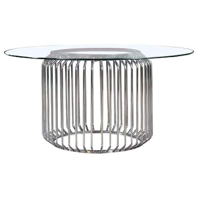Veena Round 60-inch Glass Top Metal Dining Table Chrome