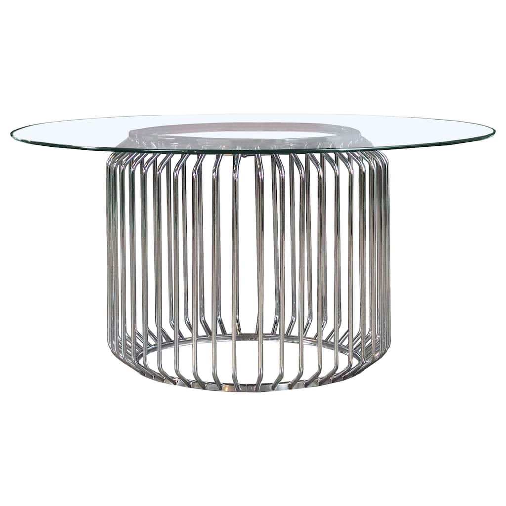 Veena Round 60-inch Glass Top Metal Dining Table Chrome