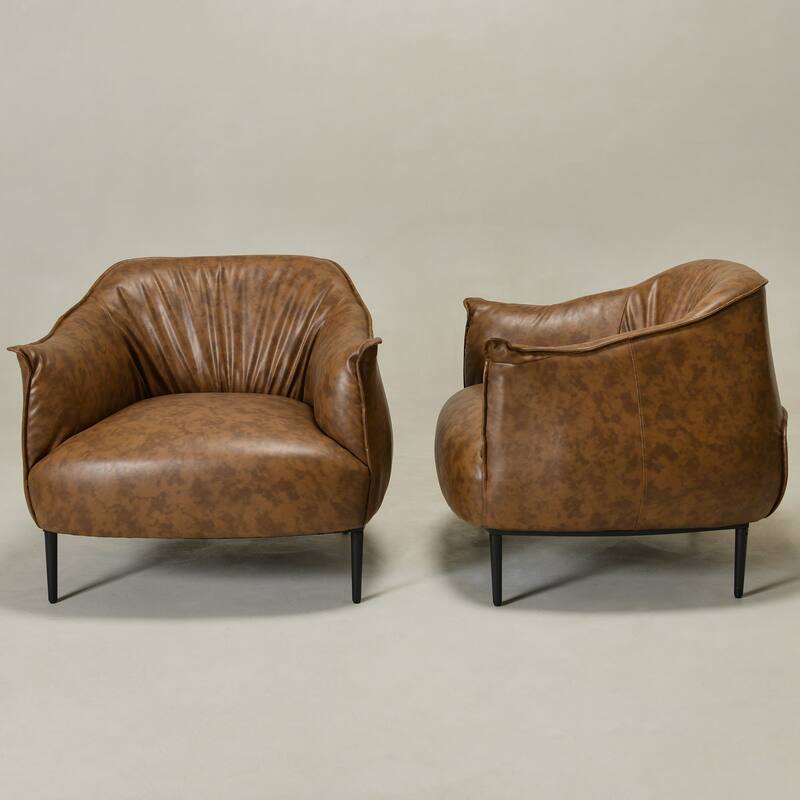 KINWELL 33" Wide Faux Vegan Leather Upholstery Barrel Accent Chair