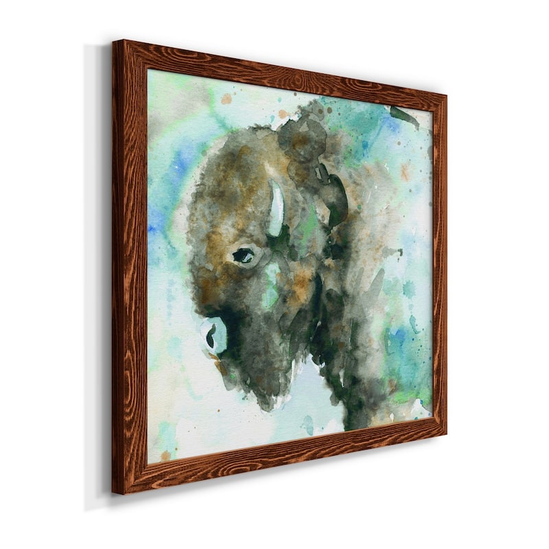 Buffalo On Blue-Premium Framed Canvas - Ready to Hang