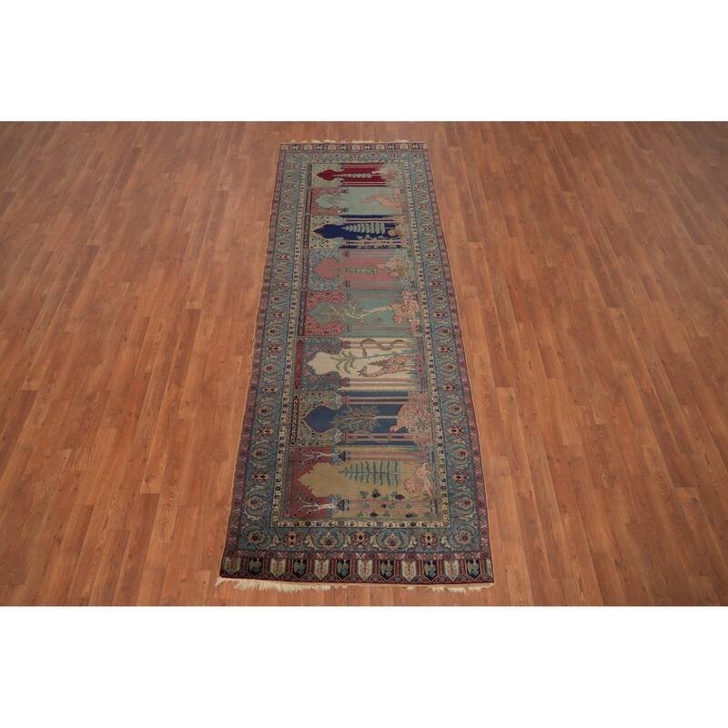 Hand Knotted Oriental 100% Wool Carpet Transitional Geometric Multi-Colored Anatolian Runner Rug - 9' 6'' X 3' 4''
