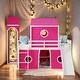 preview thumbnail 1 of 28, Playhouse Full Size Loft Bed with Slide Pink Tent and Tower for Kids Pink
