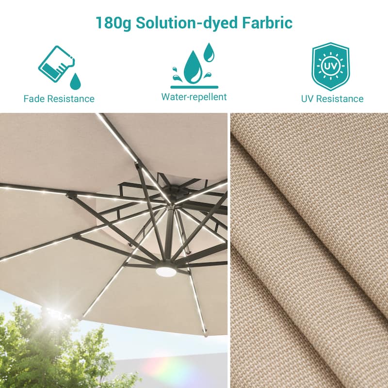 BONOSUKI 11Ft LED Double Top Aluminum LED Cantilever Patio Umbrella with Base for Patio Deck Garden, Red