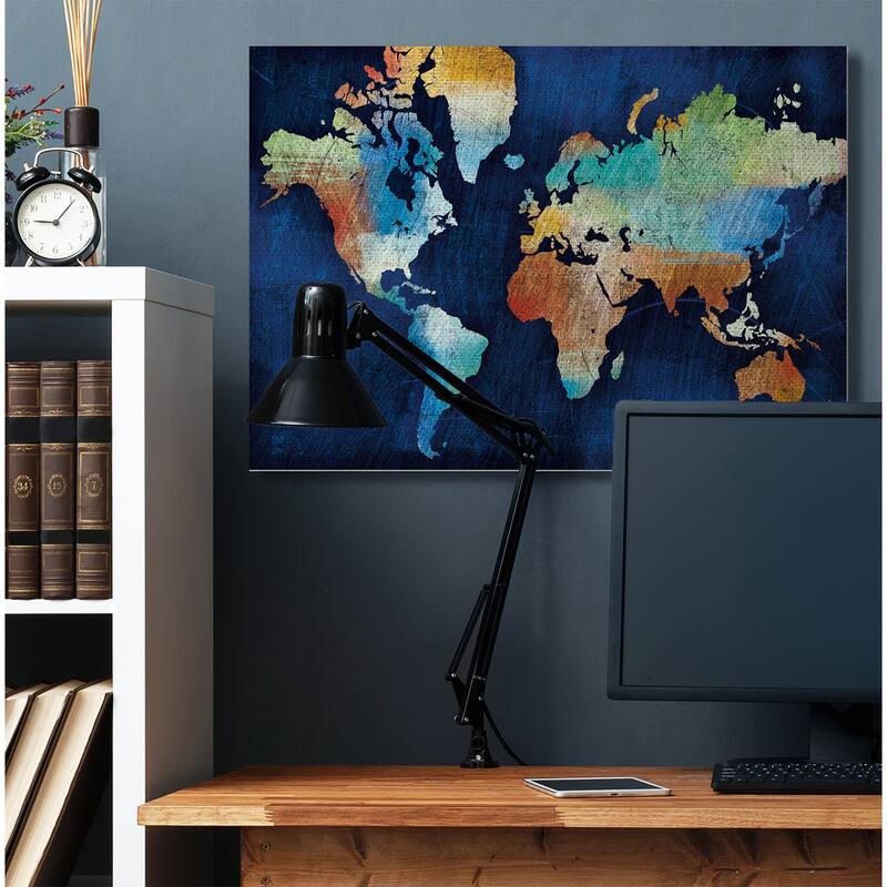 Stupell World Map Modern Rainbow Textured Design Canvas Wall Art