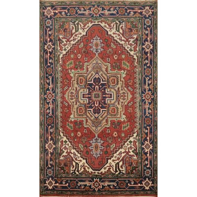 Hand Knotted Oriental 100% Wool Carpet Traditional Medallion Oranges & Rust Heriz (serapi) Area Rug - 6' 2'' X 4' 0''
