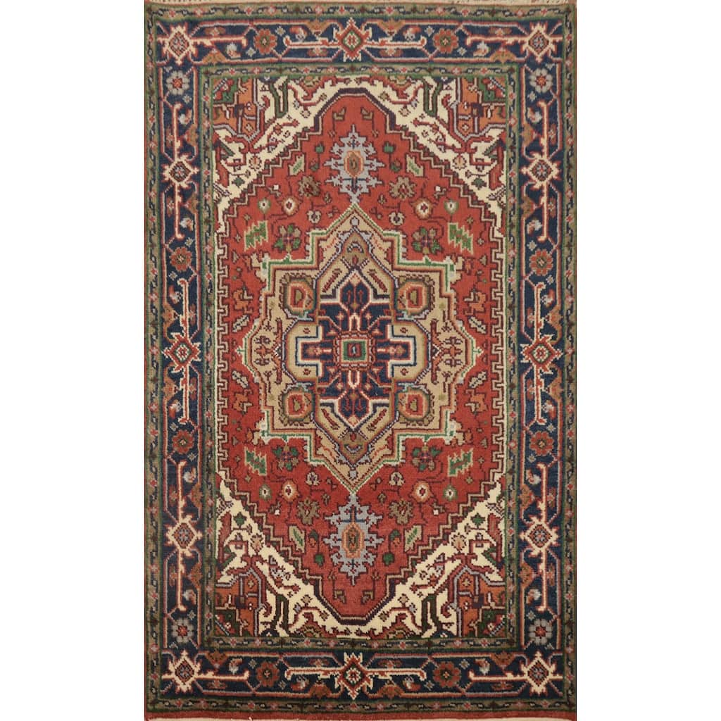 Hand Knotted Oriental 100% Wool Carpet Traditional Medallion Oranges & Rust Heriz (serapi) Area Rug - 6' 2'' X 4' 0''