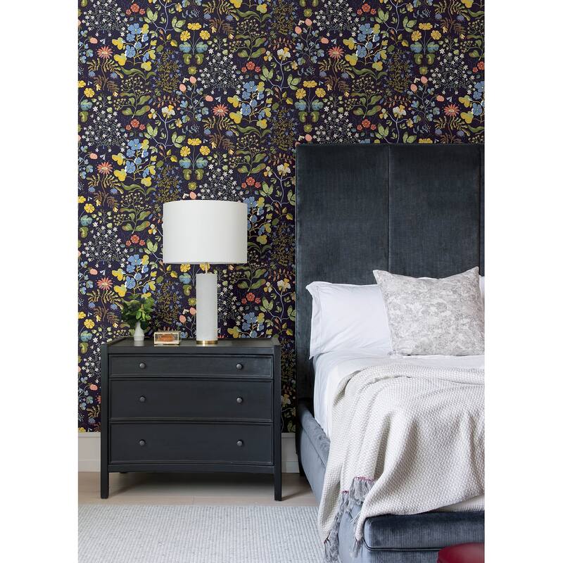 A-Street Prints Groh Dark Blue Floral Wallpaper