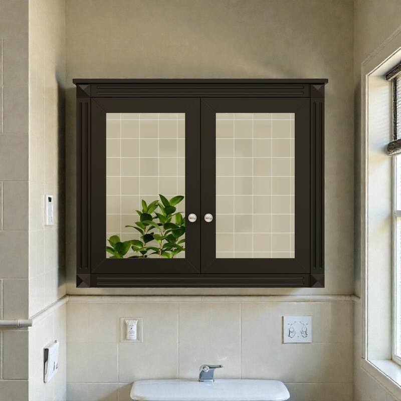 36 Inch Wall Mounted Bathroom Medicine Cabinet with Double Mirrors, Adjustable Shelves, Modern Storage Cabinet - Black