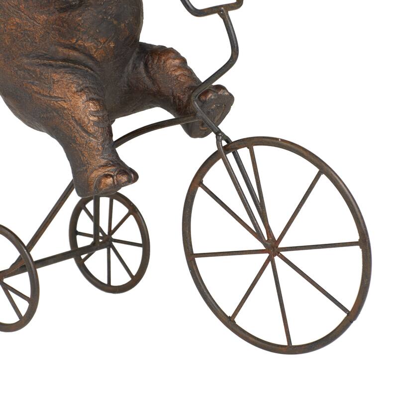 Bronze Polystone Elephant Decorative Sculpture with Bicycle