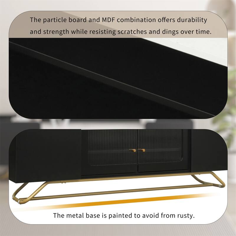 TV Stand, Entertainment Center with Fluted Glass, for TVs Up to 70"