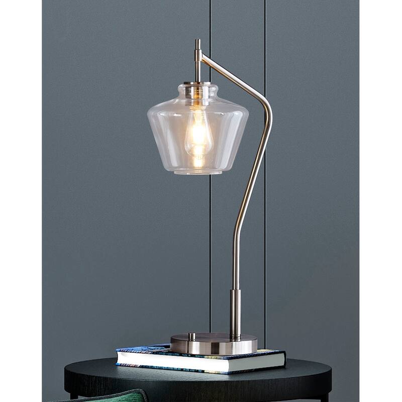 Cafe Glass Shade 26.5" H Table Lamp - BrushedNickel /GlassClear