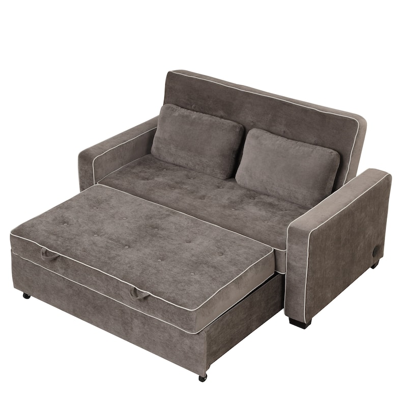 Pull Out Sleeper Bed, Sofa Bed Couch with USB Charging Port, Lounge Loveseat Sofa Daybed with Adjustable Backrest
