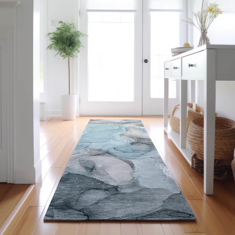 Premium Washable Super Soft Abstract Watercolor Mayfield Rug - Teal - 2' 3" x 7' 6" - Runner