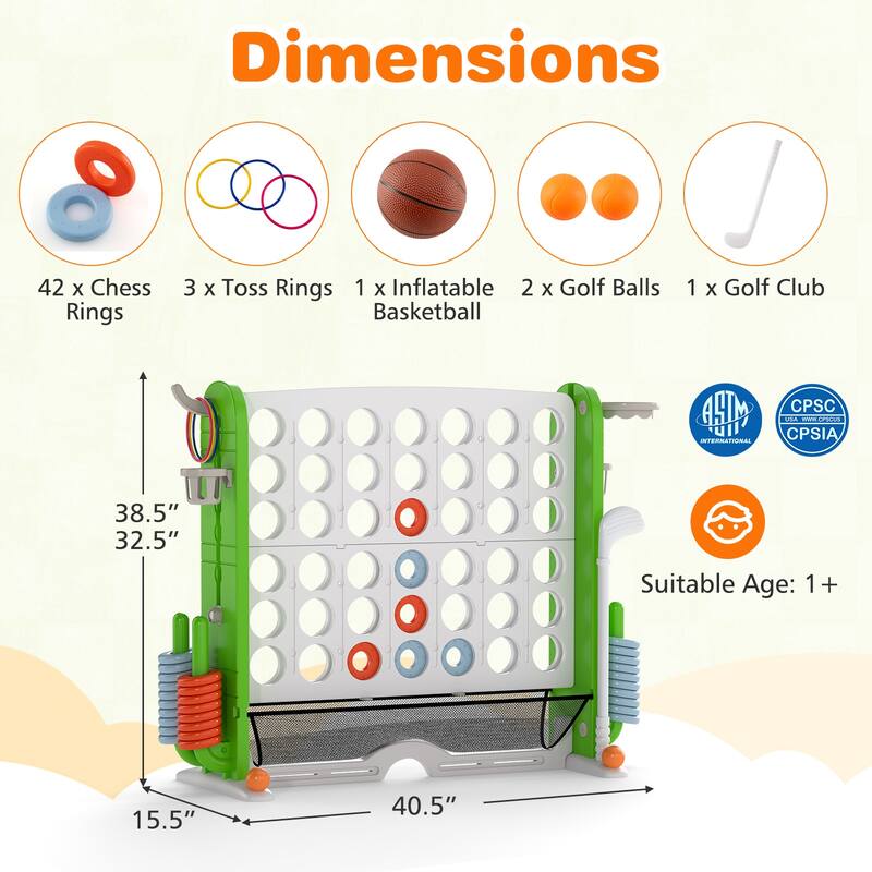 PE PP PVC 4-in-1 Jumbo Game Set with Adjustable Height and Cup Holders - 40.5" x 15.5" x 32.5"-38.5"