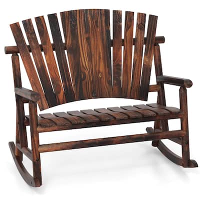 Costway 2-Person Outdoor Adirondack Rocking Chair with High Back and - See Details