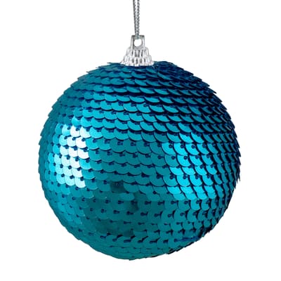 3" Turquoise Blue Sequin Shatterproof Ball Christmas Ornament