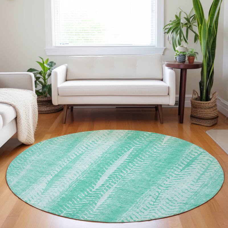 Machine Washable Indoor/ Outdoor Chantille Modern Imprints Rug - Aqua - 8' x 8'