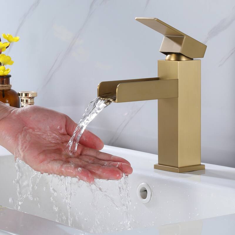 Modland Bathroom Waterfall Faucet Single Hole With Deck Plate in Black / Gold, Deck Mounted