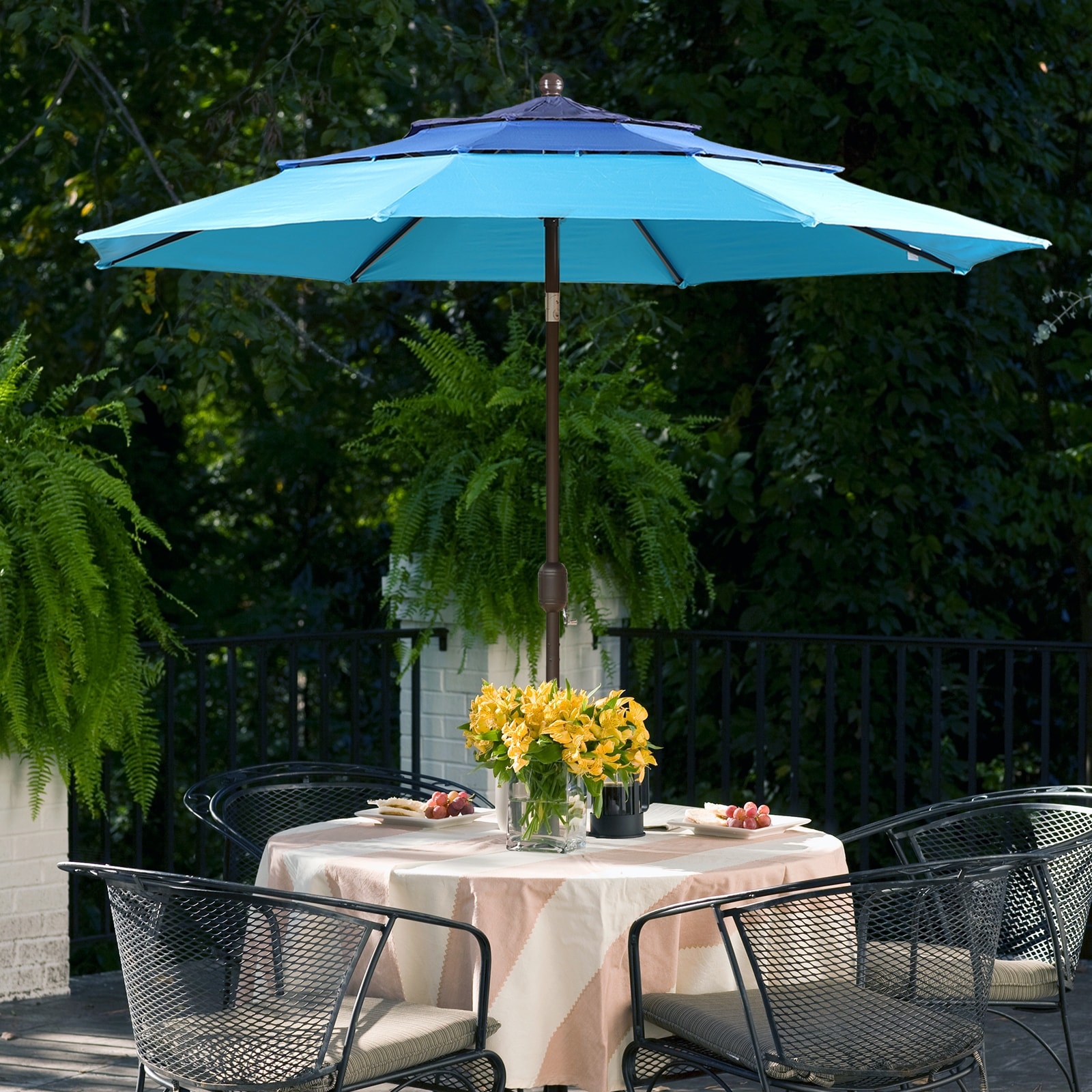 10 market patio umbrella Garvee ft Solar Umbrella, 40 LED Outdoor with Crank Lift, Push-Button Tilt, 8 Steel Ribs & Vented Canopy, Tan Supported by a sturdy 8 ACEGOSES 10-ft Steel Beige Push-button