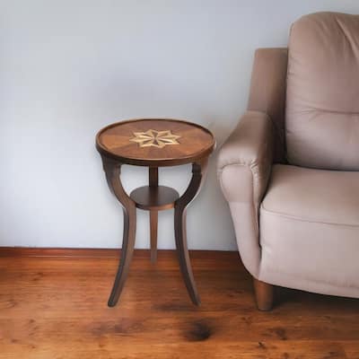 HomeRoots 24" Brown And Olive Ash Manufactured Wood Round End Table With Shelf - 15.75' X '24.25' X '15.75