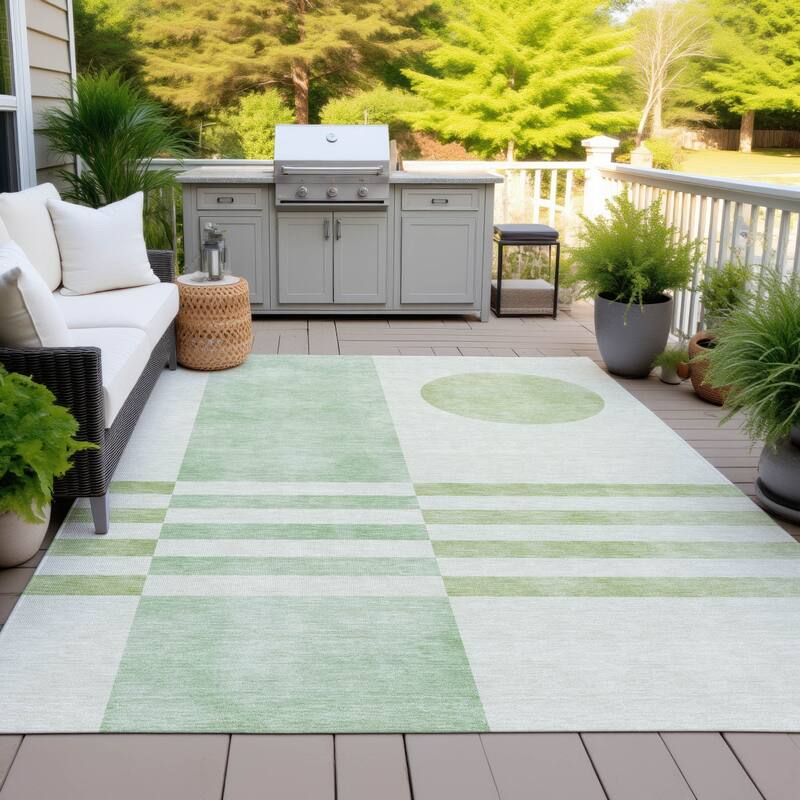 Machine Washable Indoor/Outdoor Modern Fusion Chantille Rug - Green - 8' x 10'