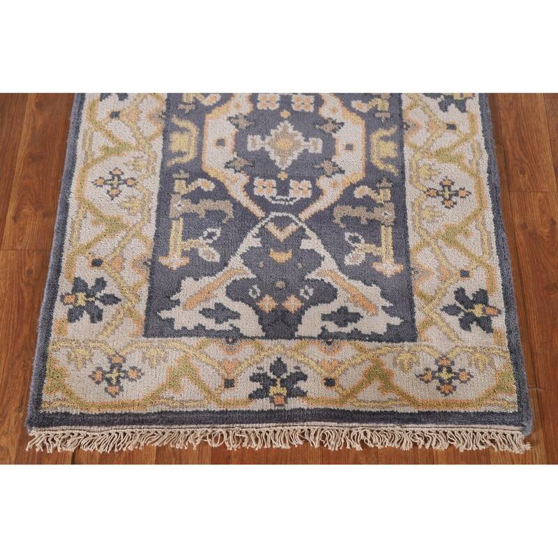 Blue Oushak Runner Rug Hand-knotted Wool Carpet - 2'6"x 9'11"