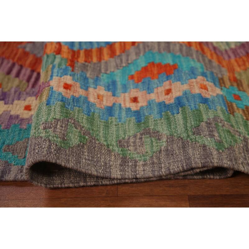 Hand Woven Oriental 100% Wool Carpet Southwestern Geometric Oranges & Rust Kilim Area Rug - 9' 11'' X 6' 10''