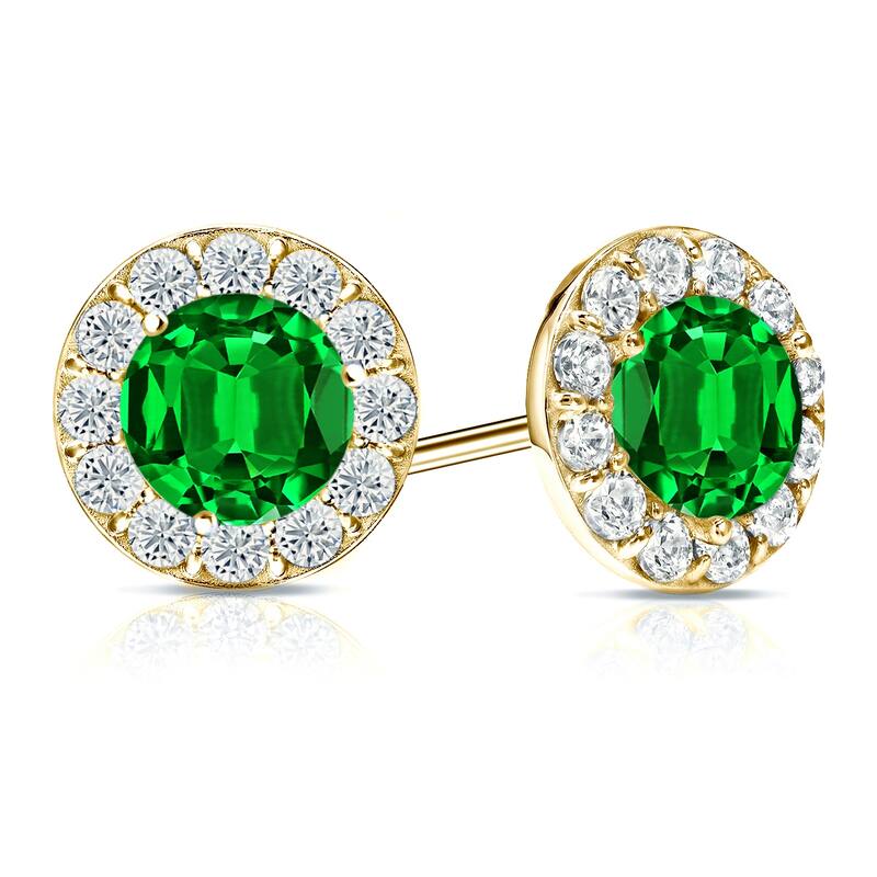 Auriya 14k Gold Lab Grown Gemstone Green Emerald Stud Earrings Round 0.25 to 5.00 ct. tw. Halo Push-Back