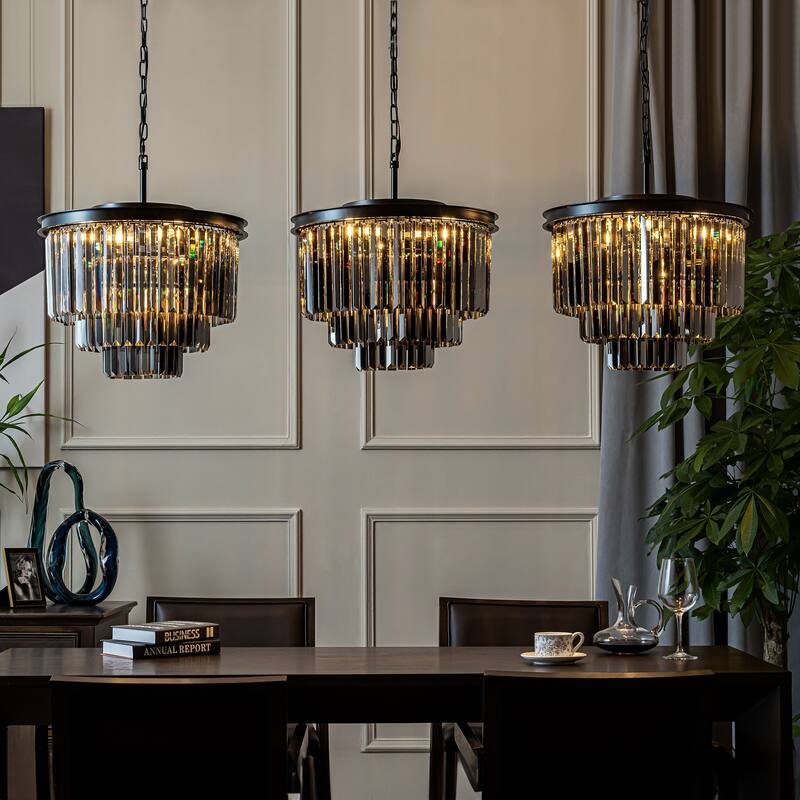 6-Lights Modern 3-Tier Round Fringe Crystal Chandelier - W 20"