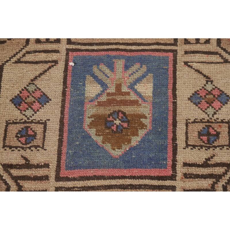 Tribal Ardebil Persian Vintage Runner Rug Handmade Orange Wool Carpet - 3'7" x 13'1"