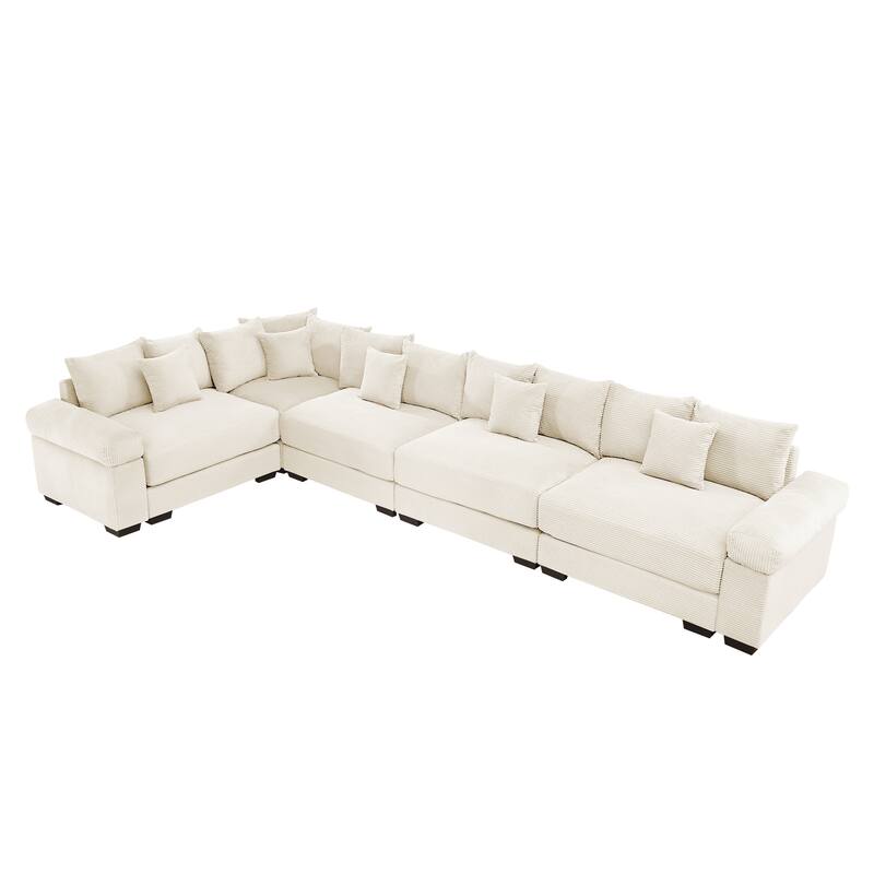 GDFStudio - Corduroy L-Shaped 5-Seater 154.6" Cloud Modular Sectional Couch
