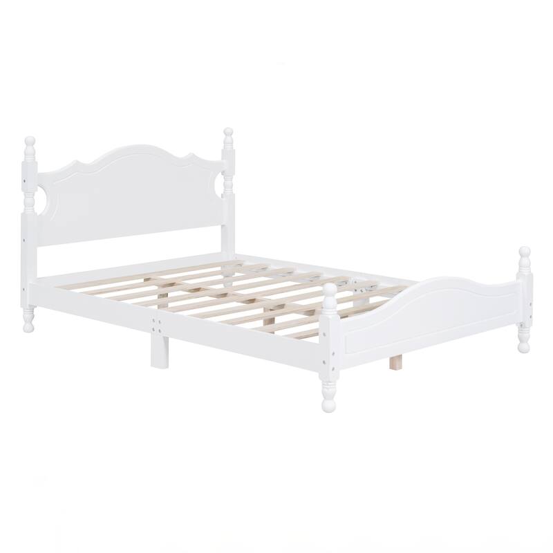 Full Size Wood Platform Bed Frame,Retro Style Platform Bed with Wooden Slat Support