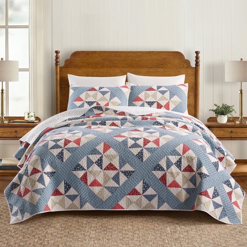 Modern Heirloom Americana Heartland Pieced Geometric Quilt Set