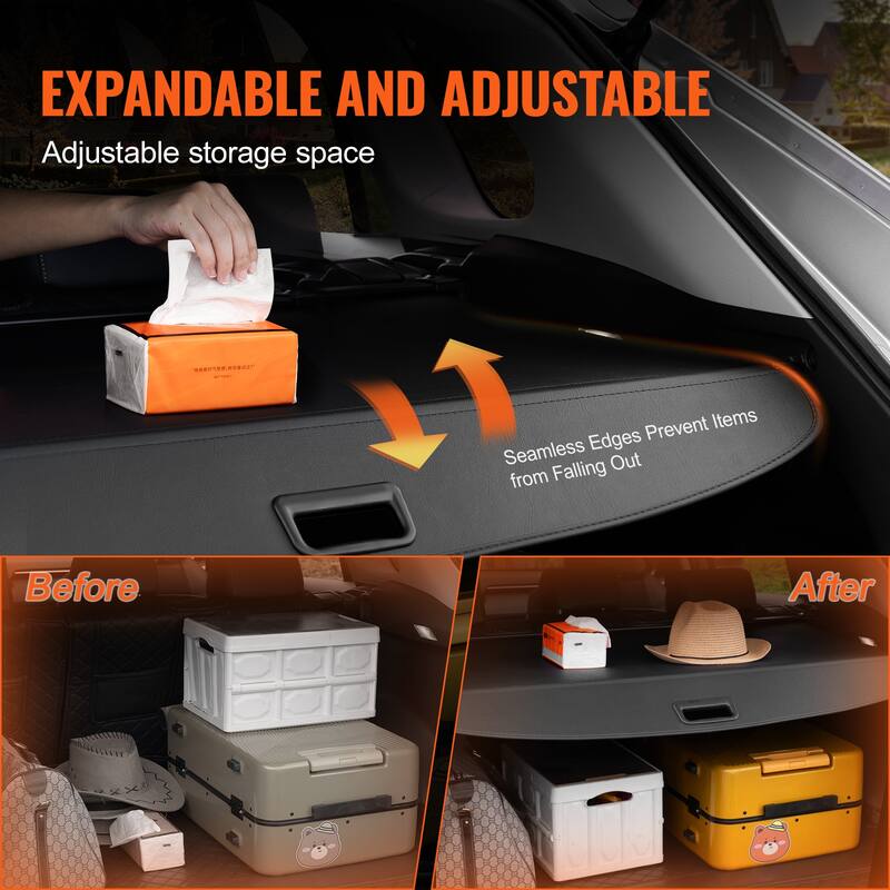 Retractable Cargo Cover, Upgraded Waterproof Trunk Cover Security Shield Shade, UV Resistant Rear Trunk Cover