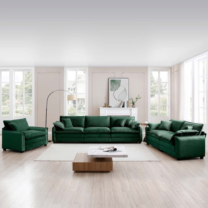 Roomfitters 3-Piece Modular Corduroy Sectional Sofa, Oversized 6-Seat Set with Memory Foam