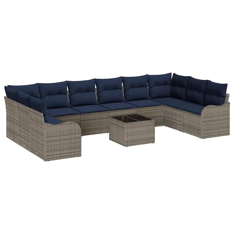 vidaXL 10/11 Garden Sofa Set with Cushions Black/Brown/Grey Poly Rattan - 135.4 x 69.9 x 27.2