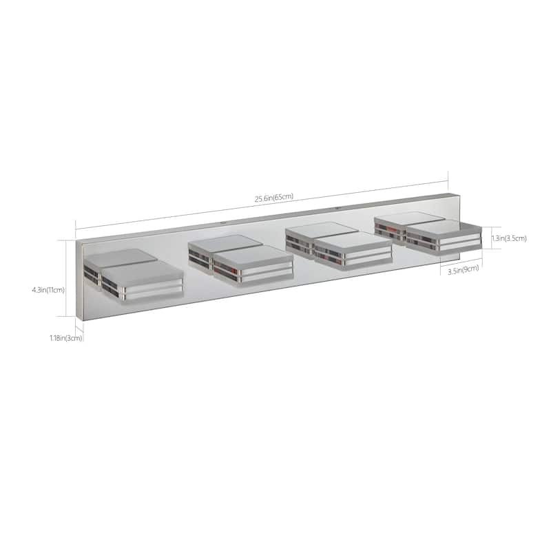 26" Modern Chrome 4-Light LED Vanity Light, Square Acrylic Lampshades Wall Mount Fixture for Bathroom, Mirror Lighting