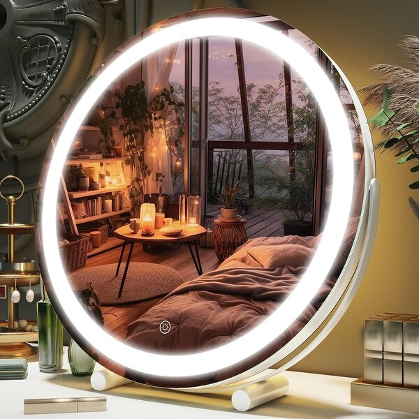 Round makeup mirror with led lights sales