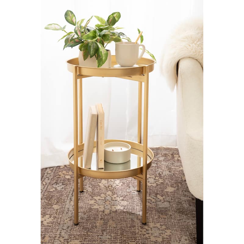 Kate and Laurel Celia Round 2-Tier Metal Foldable Tray Table