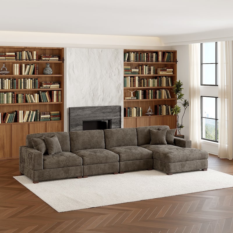 Modern Oversized Chenille Modular Sectional Sofa With Chaise